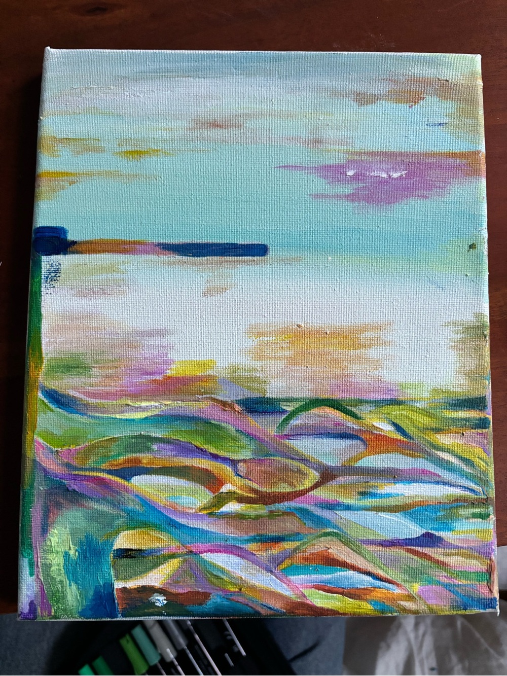 Abstract Coastal Waves Canvas Art in Blue, Green, Pink